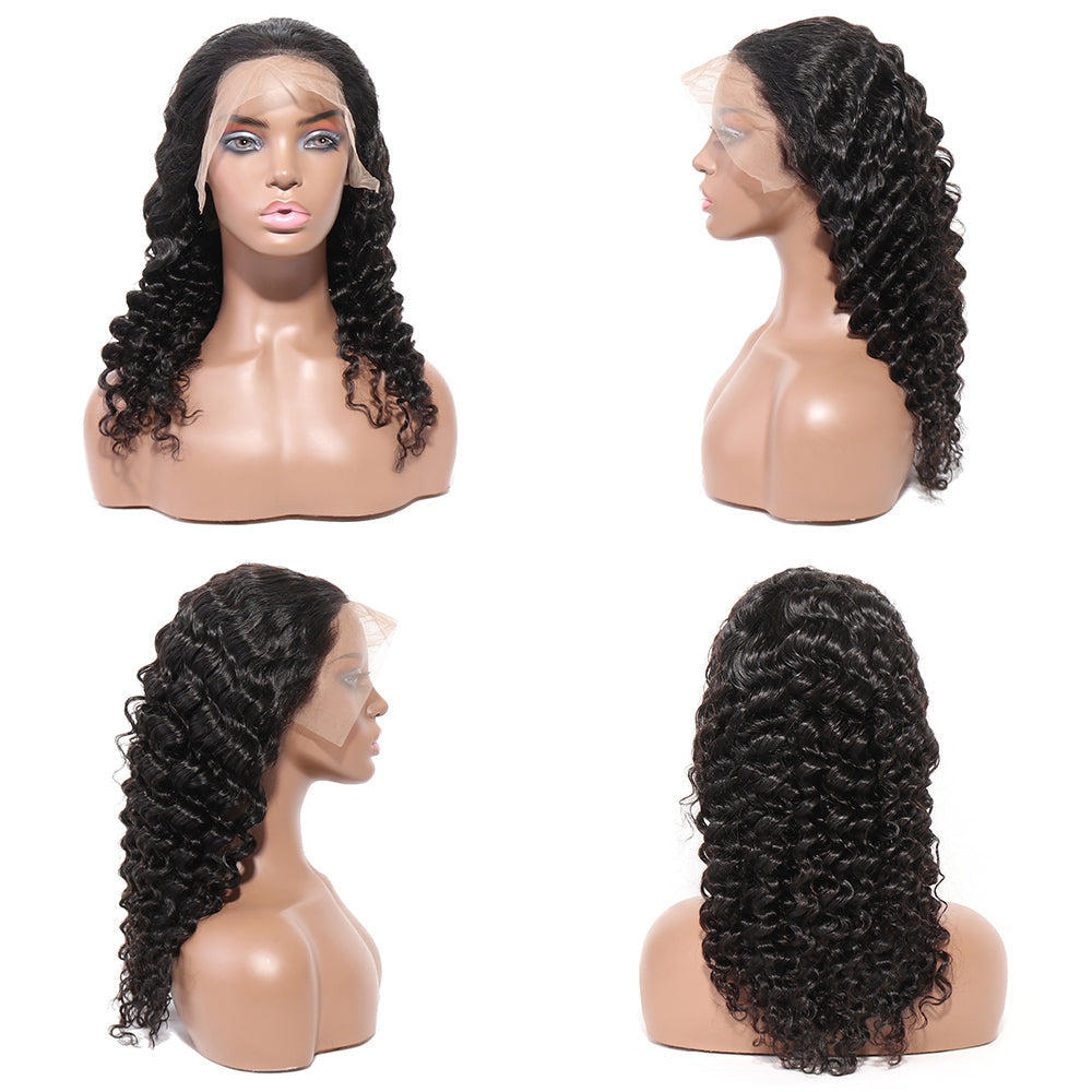 Aosun 150 Density 13x4 Lace Frontal Wig Deep Wave Brazilian Remy Human Hair Wigs