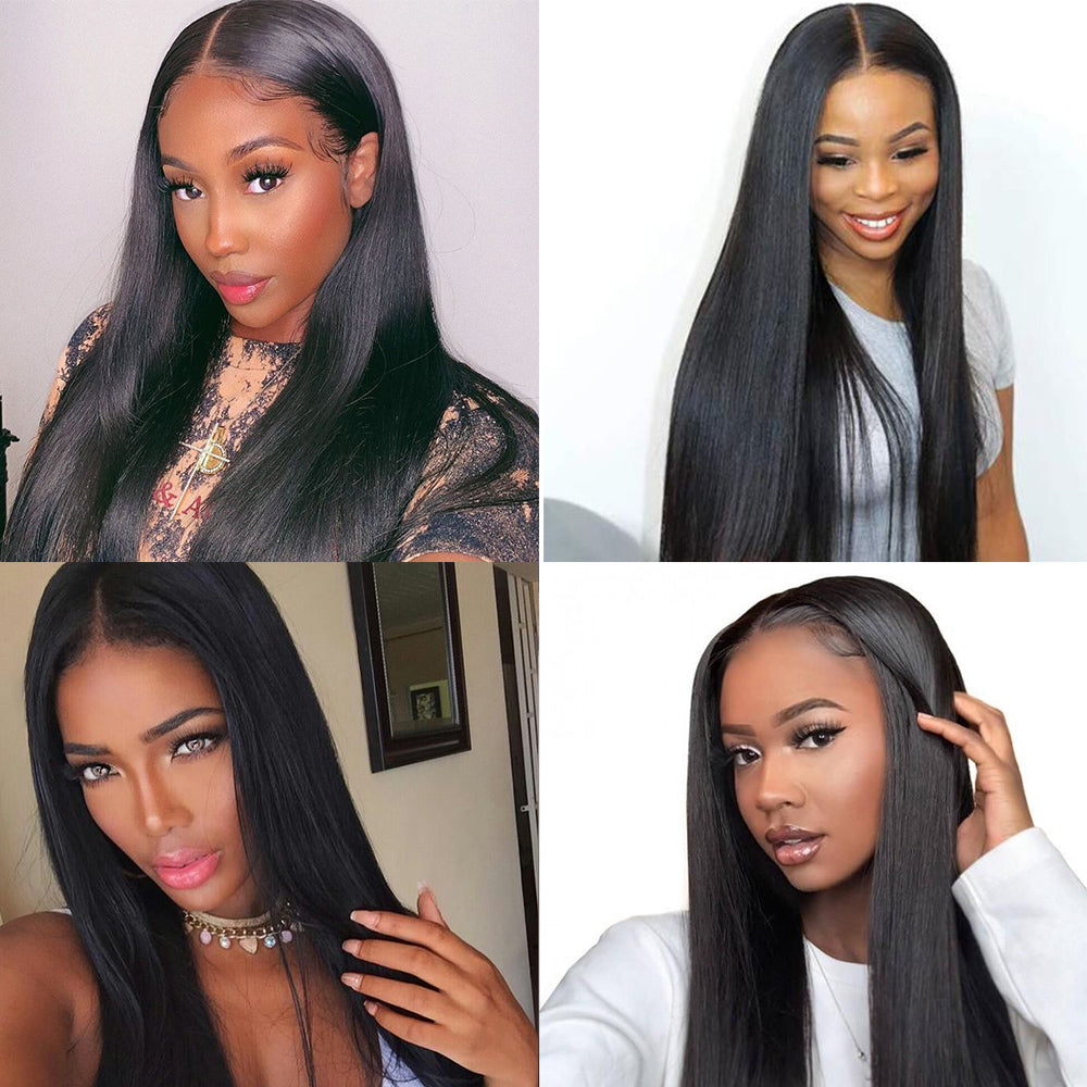 Aosun Hair Transparent Lace Front Wigs Human Hair 180% Density Pre Plucked with Baby Hair Peruvian Straight 13x4 Lace Frontal Wig Natural Color