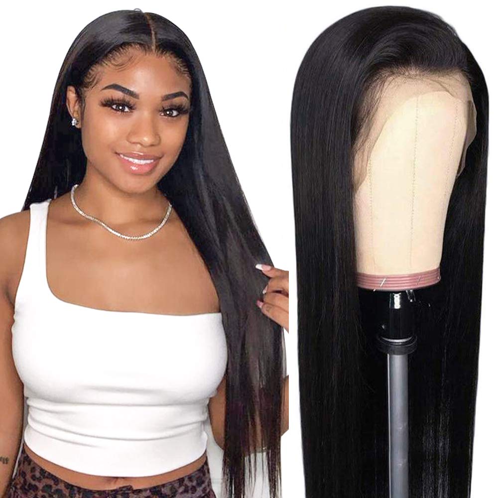 Aosun Hair Transparent Lace Front Wigs Human Hair 180% Density Pre Plucked with Baby Hair Peruvian Straight 13x4 Lace Frontal Wig Natural Color