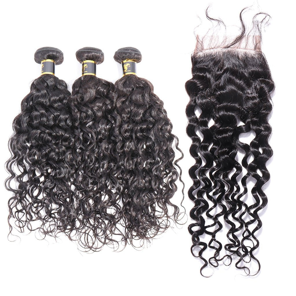 Aosun Hair Water Curly Bundles With Closure 100% Human Hair 3 Bundles Hair Free Shipping