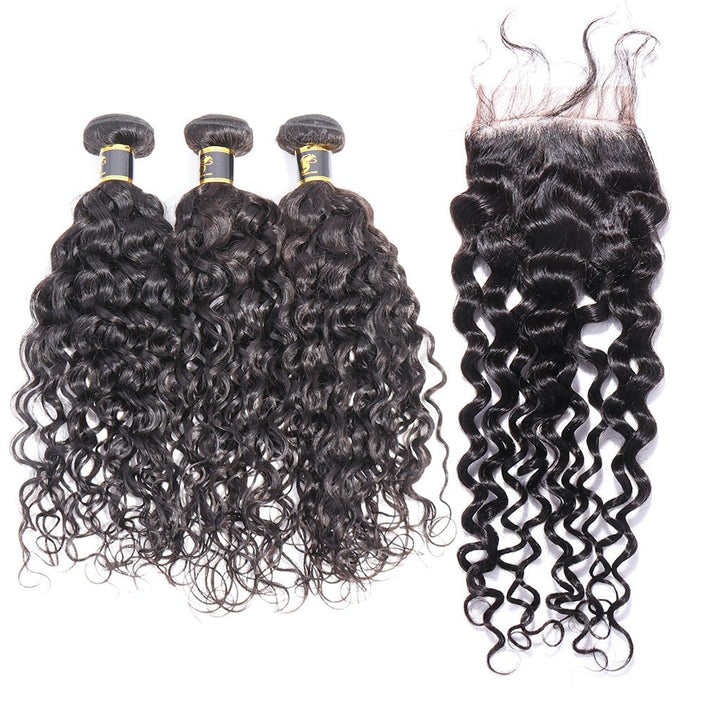 Aosun Hair Water Curly Bundles With Closure 100% Human Hair 3 Bundles Hair Free Shipping