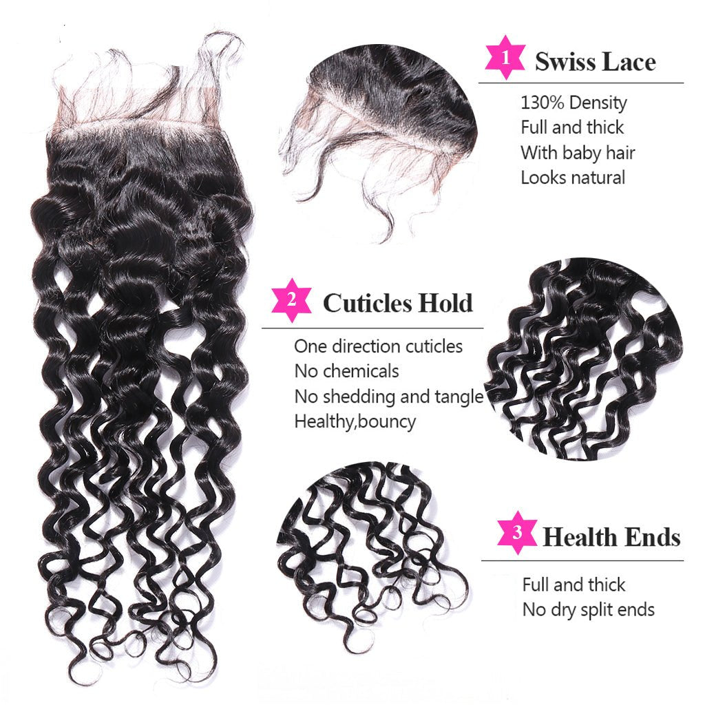 Aosun Hair Water Curly Bundles With Closure 100% Human Hair 3 Bundles Hair Free Shipping