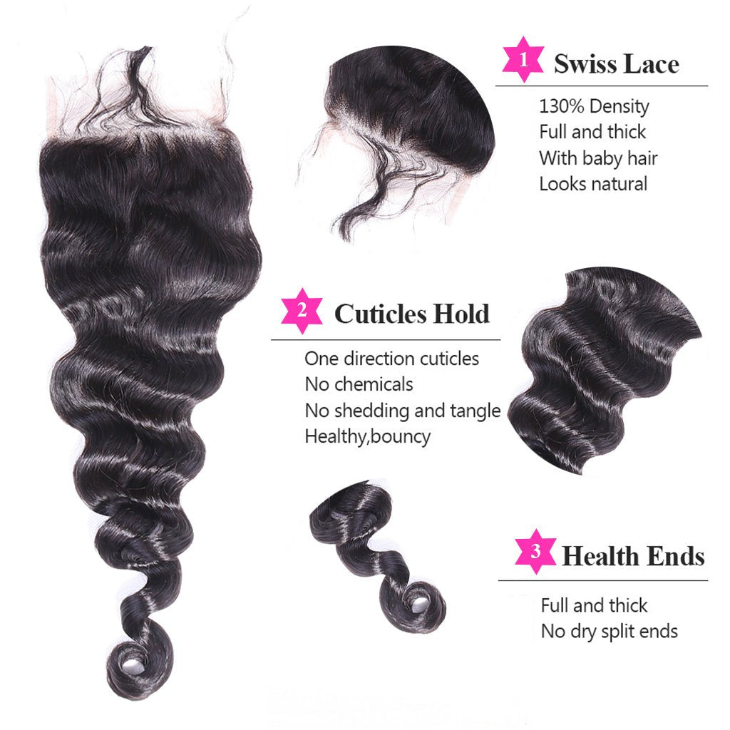 Aosun Brazilian Hair Loose Wave Bundles with Closure 100% Natural with Free Shipping