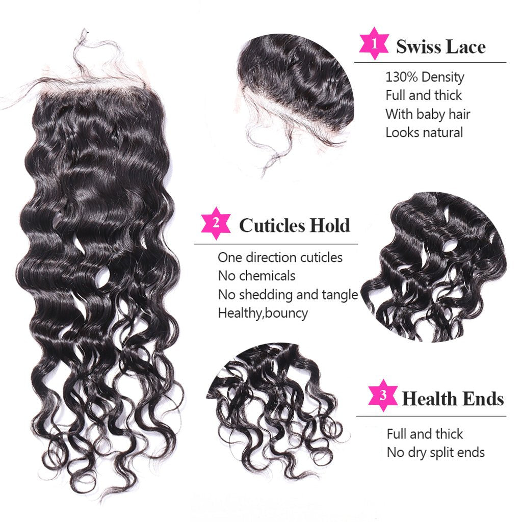 Aosun Brazilian Virgin Hair Bundles with Closure Loose Deep Wave Human Hair