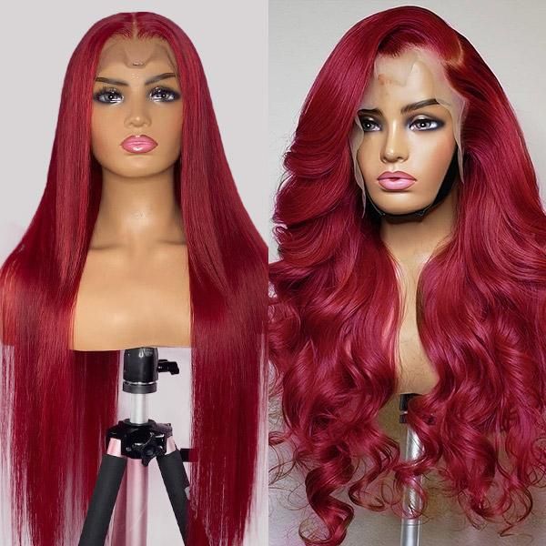 Red Color Human Hair 13x4 Frontal Lace Wig