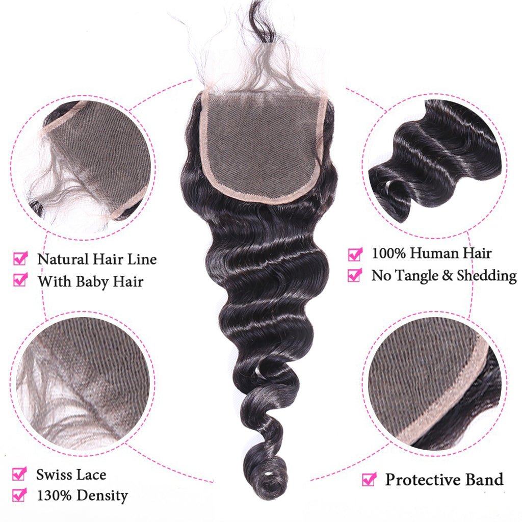 Aosun Brazilian Hair Loose Wave Bundles with Closure 100% Natural with Free Shipping