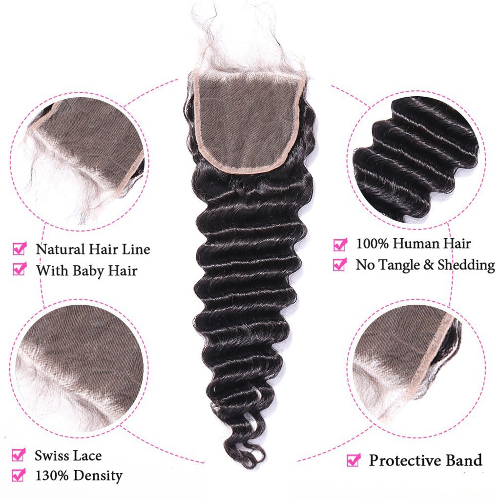 Aosun Deep Wave Human Hair Bundles With Closure Brazilian Hair Weave With Closure