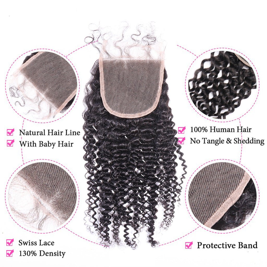 Aosun Hair Kinky Curly Bundles With Closure 3 Bundles Virgin Human Hair Free Shipping