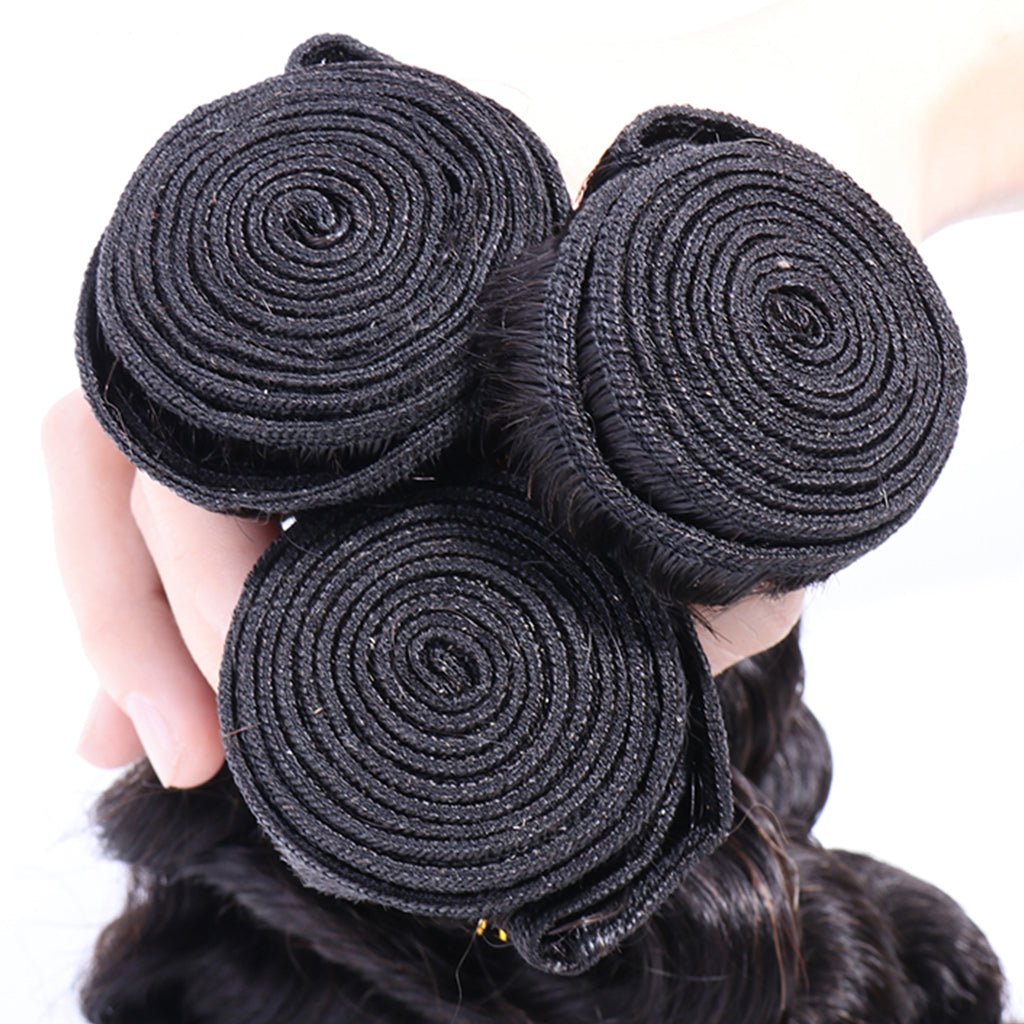 Aosun Brazilian Virgin Hair Bundles with Closure Loose Deep Wave Human Hair