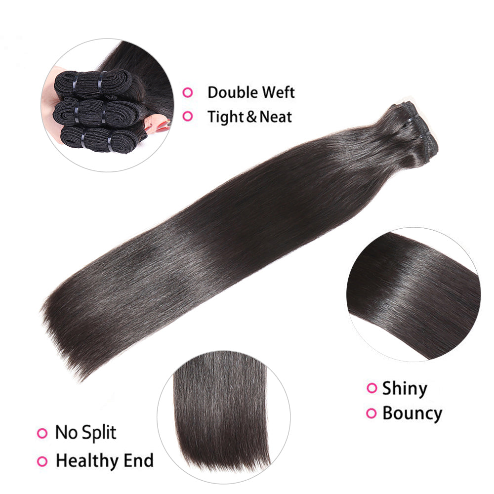 Funmi Bone Straight Hair Bundles Human Hair 3 Bundles Fumi Straight Hair Weaves Double Drawn Natural Black Color Hair Extension