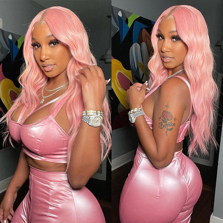 Light Pink Color Human Hair Lace Wig Transparent 13x4 Lace Frontal Wig