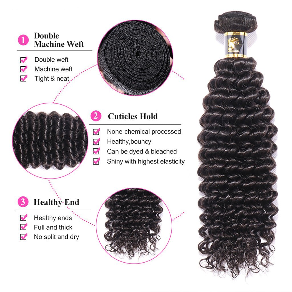 3 Bundles Deep Wave Virgin Hair 100% Unprocessed Human Hair Weave Free Shipping