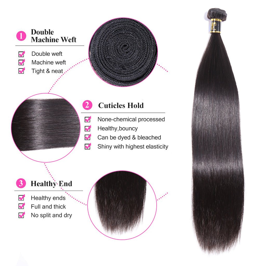 Aosun Straight Hair 3 Bundles With Closure Virgin Human Hair 4*4 Swiss Lace Brazilian Hair