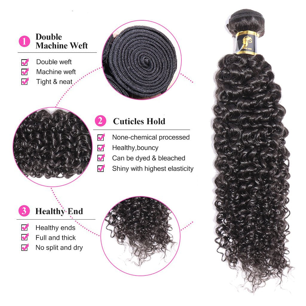 Aosun Hair Kinky Curly Bundles With Closure 3 Bundles Virgin Human Hair Free Shipping