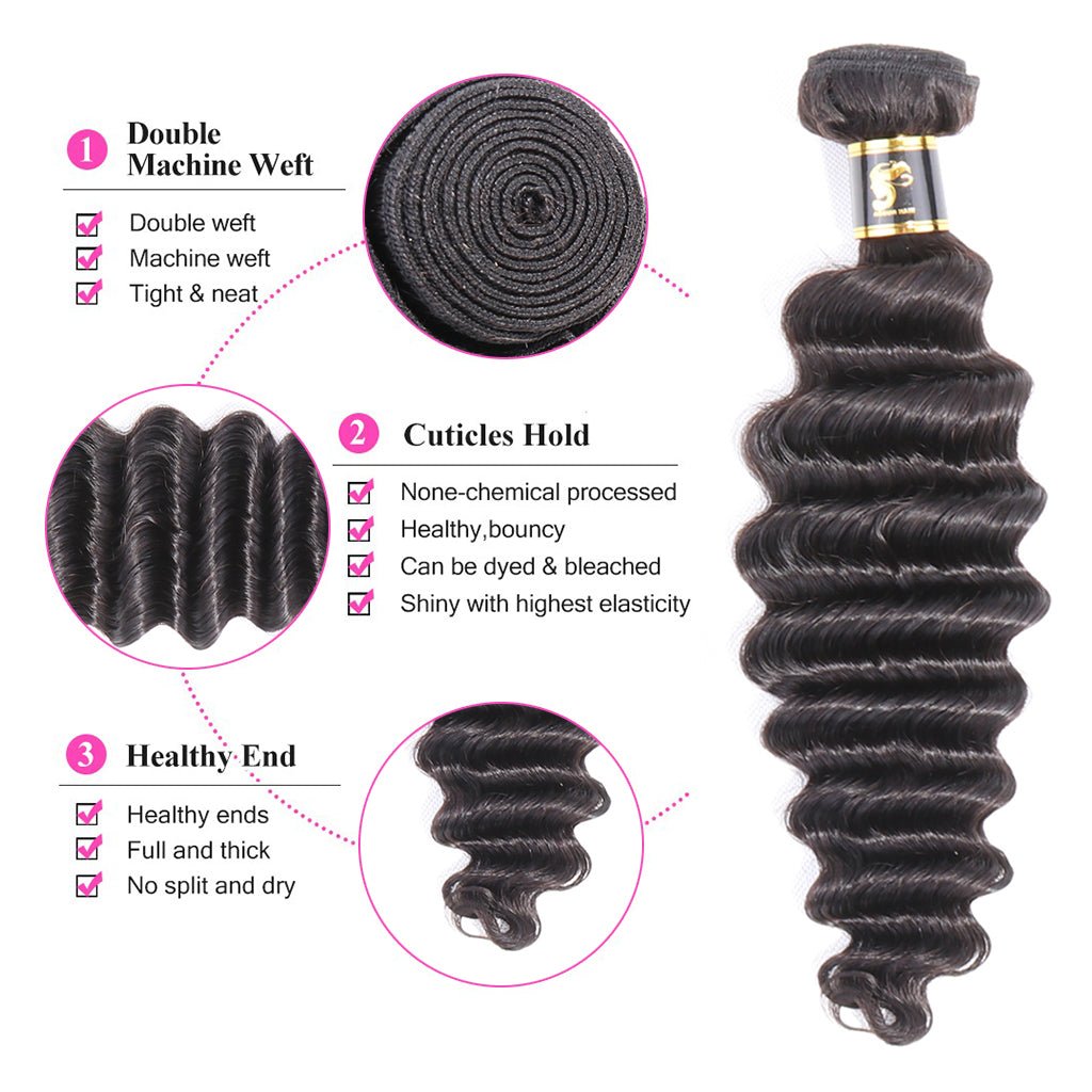 Aosun Brazilian Virgin Hair Bundles with Closure Loose Deep Wave Human Hair