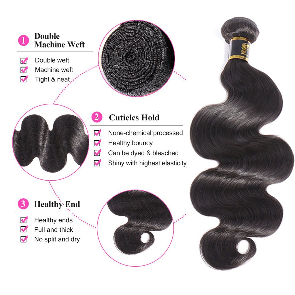 Aosun Human Hair Bundles With Closure 3 Bundles Body Wave Brazilian Hair With Swiss Lace Closure