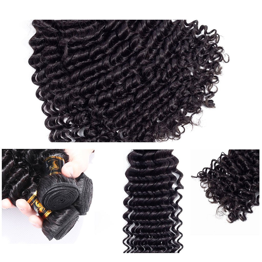 3 Bundles Deep Wave Virgin Hair 100% Unprocessed Human Hair Weave Free Shipping