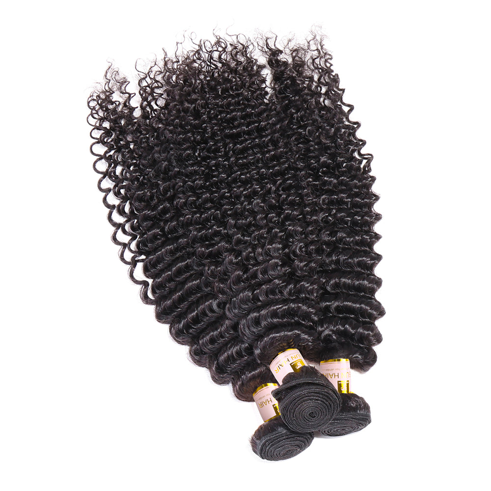 3 Bundles Deep Curly Virgin Hair 100% Human Hair Weave deep wave Free Shipping