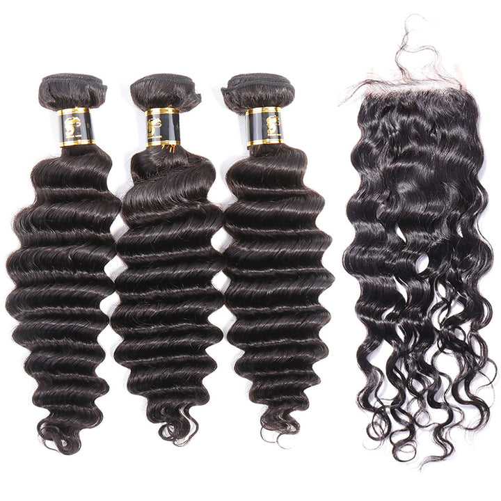 Aosun Brazilian Virgin Hair Bundles with Closure Loose Deep Wave Human Hair