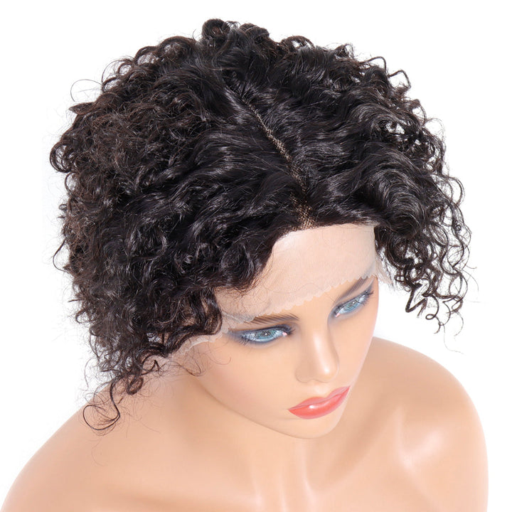 13x4x1 T-Part Lace Wig Pixie Cut Wig Short Curly Human Hair Wigs for Women Soft and Fluffy Curly Wig Pre Plucked Hairline 150% Density