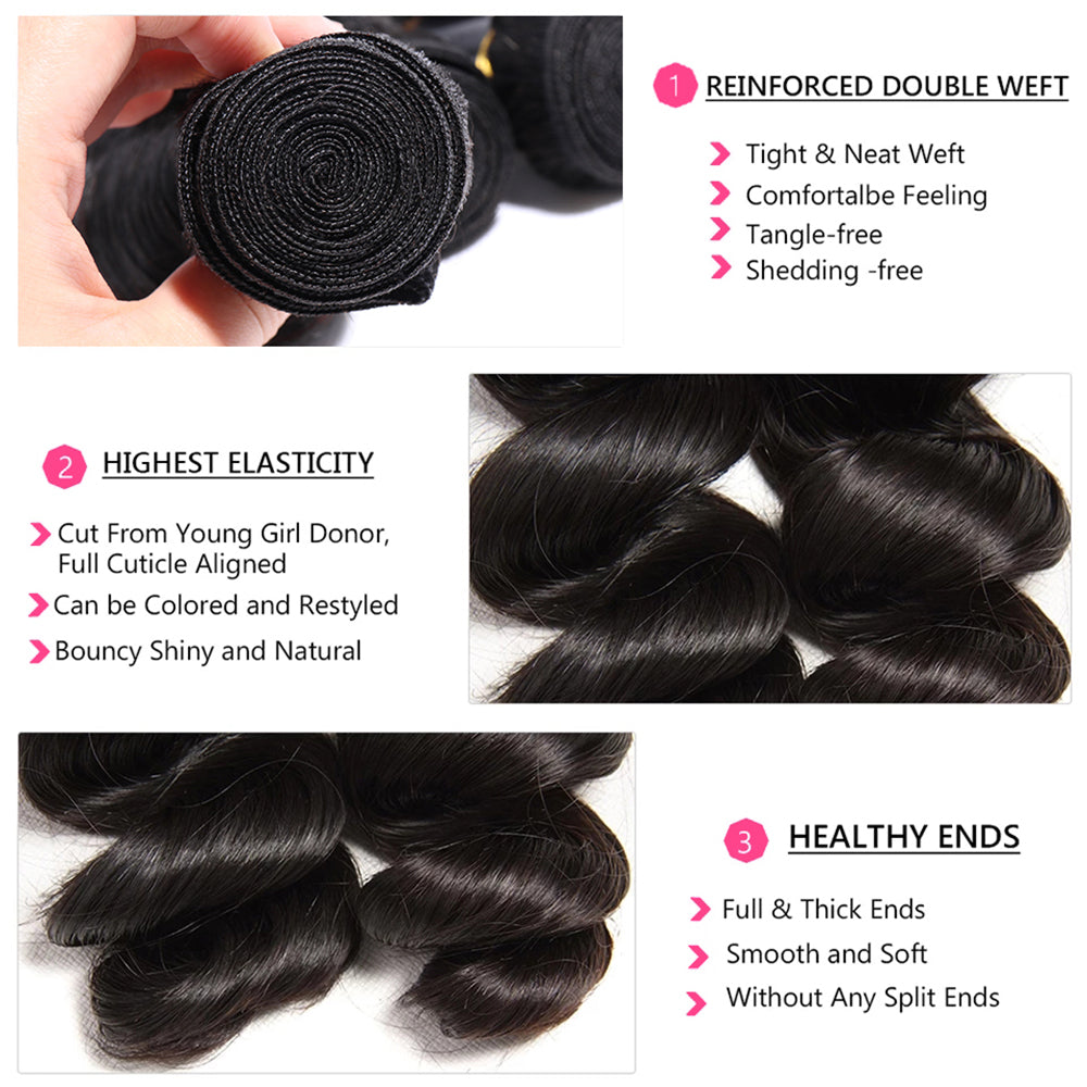 Brazilian 100% Unprocessed Human Hair Bundles Loose Wave Weave Sew In Hair Extensions Curly 1 Bundle