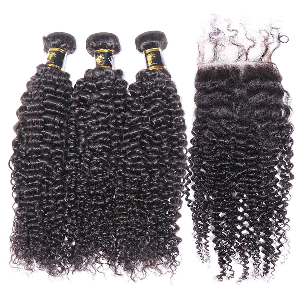 Aosun Hair Kinky Curly Bundles With Closure 3 Bundles Virgin Human Hair Free Shipping