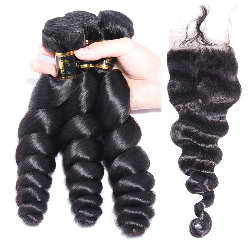 Aosun Brazilian Hair Loose Wave Bundles with Closure 100% Natural with Free Shipping