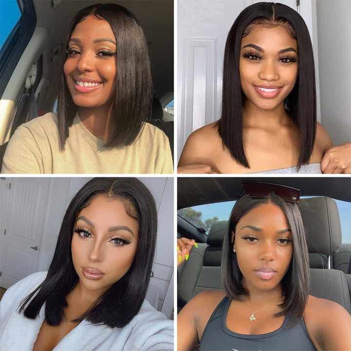 Aosun Straight Short Bob Wigs T-Part Lace Virgin Hair Deep Parting Lace Wig